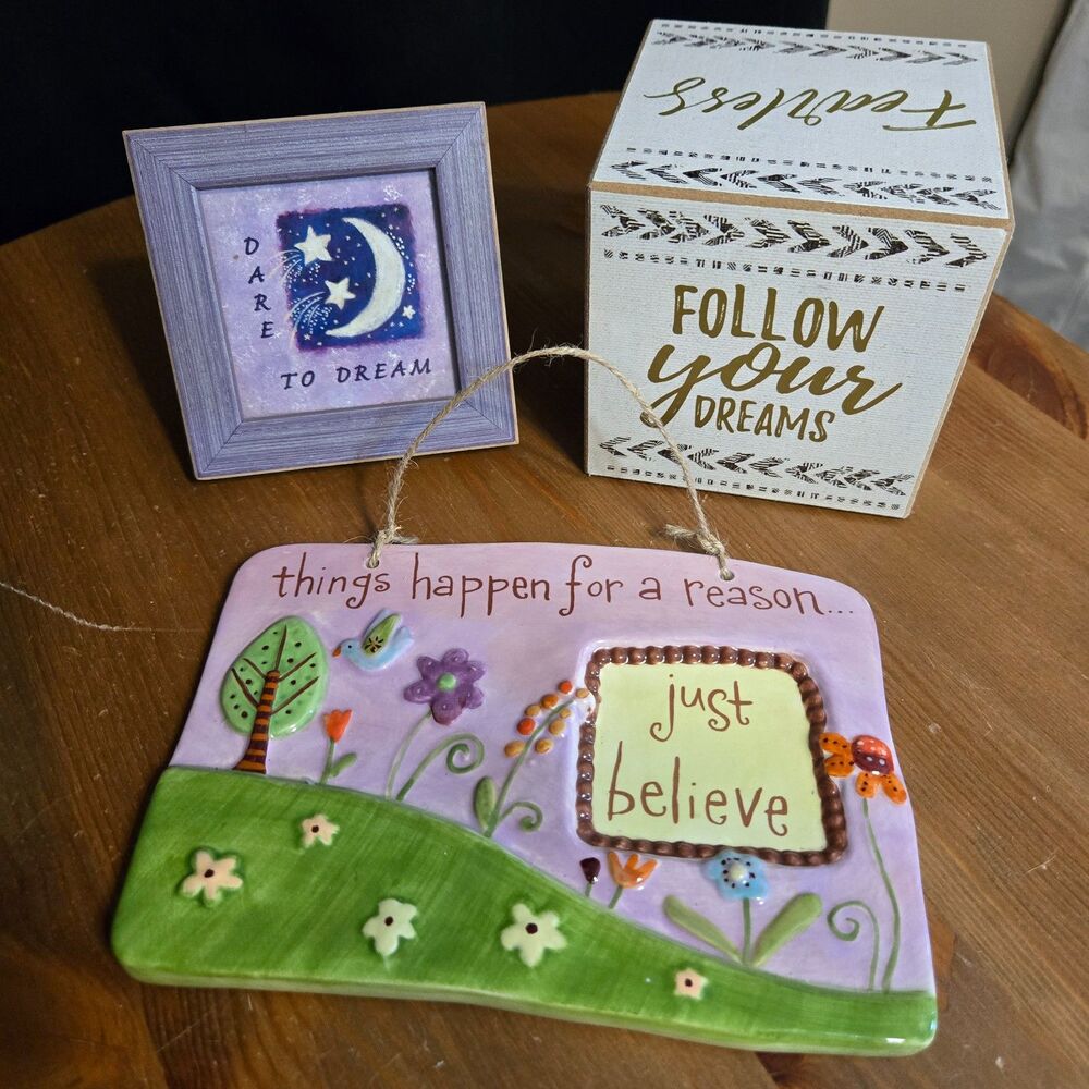 3 Inspiration Signs & Framed Art Heartfelt Collection K Seek, To Believe & Dream